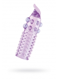 Гелевая фиолетовая насадка с шариками, шипами и усиком - 11 см. - Toyfa Basic - в Красногорске купить с доставкой