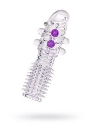 Гелевая прозрачная насадка с шариками и шипами - 14 см. - Toyfa Basic - в Красногорске купить с доставкой