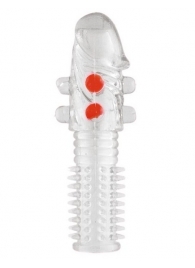 Гелевая прозрачная насадка с шариками и шипами - 14 см. - Toyfa Basic - в Красногорске купить с доставкой