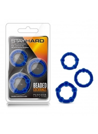 Набор из 3 синих эрекционных колец Stay Hard Beaded Cockrings - Blush Novelties - в Красногорске купить с доставкой
