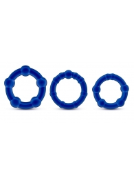 Набор из 3 синих эрекционных колец Stay Hard Beaded Cockrings - Blush Novelties - в Красногорске купить с доставкой