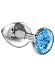 Большая серебристая анальная пробка Diamond Light blue Sparkle Large с голубым кристаллом - 8 см. - Lola Games - купить с доставкой в Красногорске