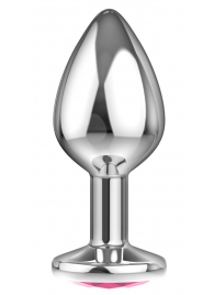 Большая серебристая анальная пробка Diamond Pink Sparkle Large с розовым кристаллом - 8 см. - Lola Games - купить с доставкой в Красногорске