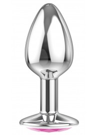 Малая серебристая анальная пробка Diamond Pink Sparkle Small с розовым кристаллом - 7 см. - Lola Games - купить с доставкой в Красногорске