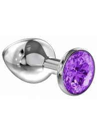 Большая серебристая анальная пробка Diamond Purple Sparkle Large с фиолетовым кристаллом - 8 см. - Lola Games - купить с доставкой в Красногорске