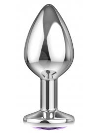 Малая серебристая анальная пробка Diamond Purple Sparkle Small с фиолетовым кристаллом - 7 см. - Lola Games - купить с доставкой в Красногорске