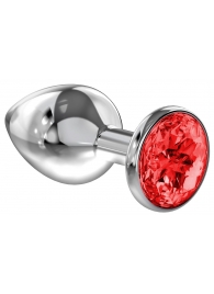 Большая серебристая анальная пробка Diamond Red Sparkle Large с красным кристаллом - 8 см. - Lola Games - купить с доставкой в Красногорске