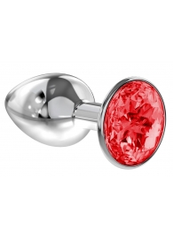 Малая серебристая анальная пробка Diamond Red Sparkle Small с красным кристаллом - 7 см. - Lola Games - купить с доставкой в Красногорске