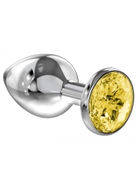 Большая серебристая анальная пробка Diamond Yellow Sparkle Large с жёлтым кристаллом - 8 см. - Lola Games - купить с доставкой в Красногорске
