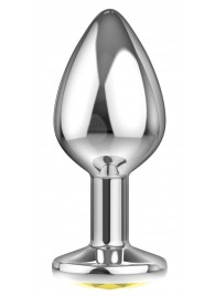 Малая серебристая анальная пробка Diamond Yellow Sparkle Small с жёлтым кристаллом - 7 см. - Lola Games - купить с доставкой в Красногорске