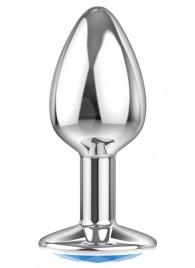 Малая серебристая анальная пробка Diamond Light blue Sparkle Small с голубым кристаллом - 7 см. - Lola Games - купить с доставкой в Красногорске