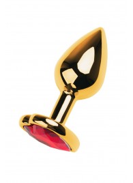 Золотистая анальная пробка с кристаллом-сердцем - 7,5 см. - ToyFa - купить с доставкой в Красногорске