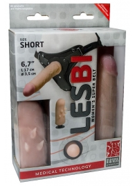 Телесный поясной страпон LESBI с вагинальной пробкой - 17 см. - LOVETOY (А-Полимер) - купить с доставкой в Красногорске
