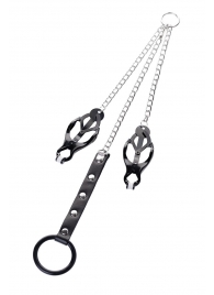 Черно-серебристые зажимы для сосков с кольцом для пениса TOYFA Metal - ToyFa - купить с доставкой в Красногорске