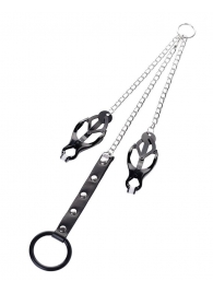 Черно-серебристые зажимы для сосков с кольцом для пениса TOYFA Metal - ToyFa - купить с доставкой в Красногорске