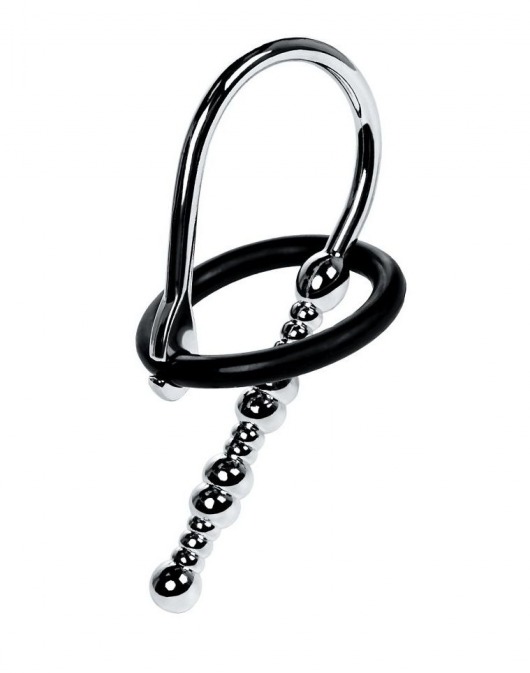 Серебристый уретральный плаг-бусины TOYFA Metal с мягким фиксириющим кольцом - ToyFa - купить с доставкой в Красногорске