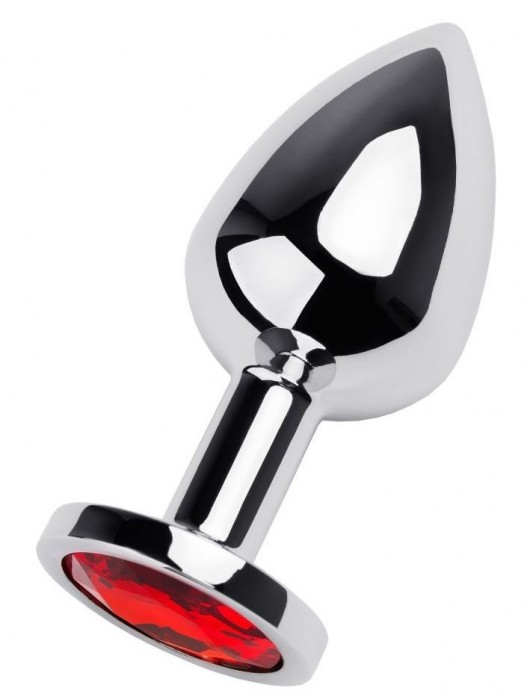 Серебристая коническая анальная пробка с красным кристаллом - 8 см. - ToyFa - купить с доставкой в Красногорске