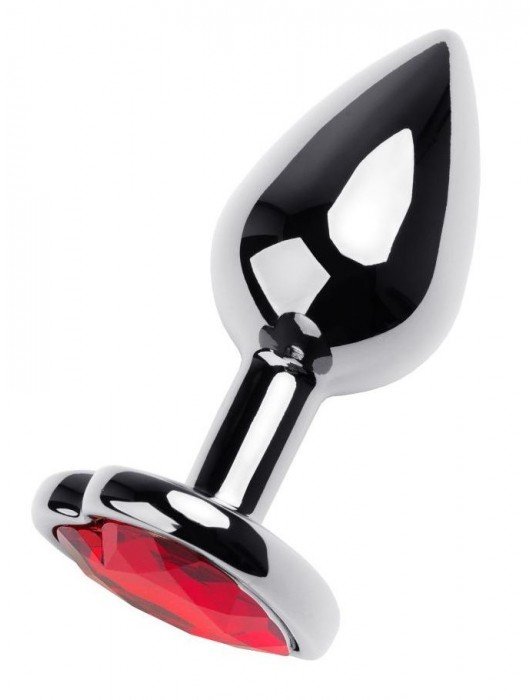 Серебристая коническая анальная пробка с красным кристаллом-сердечком - 7 см. - ToyFa - купить с доставкой в Красногорске