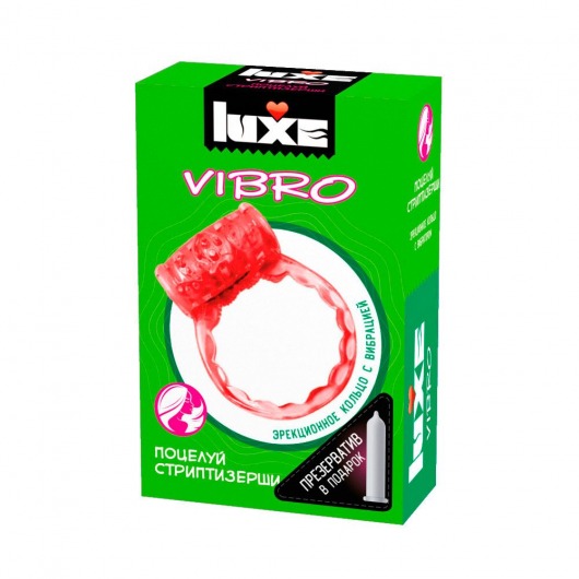 Розовое эрекционное виброкольцо Luxe VIBRO  Поцелуй стриптизёрши  + презерватив - Luxe - в Красногорске купить с доставкой