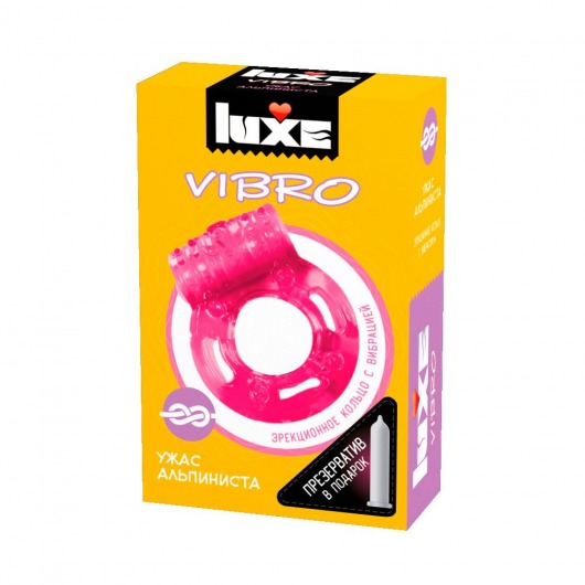 Розовое эрекционное виброкольцо Luxe VIBRO  Ужас Альпиниста  + презерватив - Luxe - в Красногорске купить с доставкой