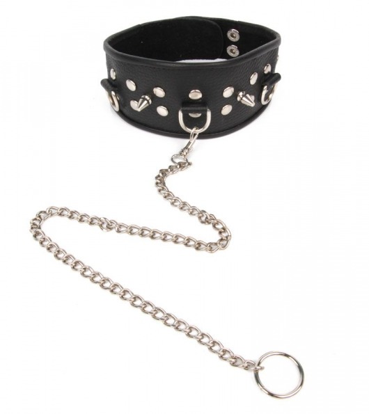 Черный ошейник с шипами и металлическим поводком-цепочкой - Notabu - купить с доставкой в Красногорске