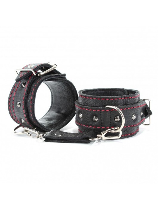 Черные оковы с шипами и контрастной строчкой - БДСМ Арсенал - купить с доставкой в Красногорске