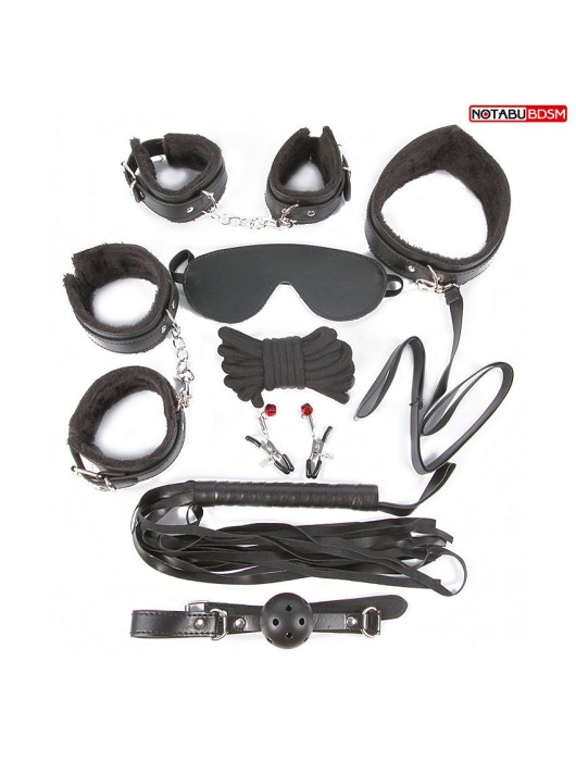 Большой игровой набор БДСМ: наручники, оковы, маска, кляп, плеть, ошейник с поводком, верёвка, зажимы для сосков - Notabu - купить с доставкой в Красногорске