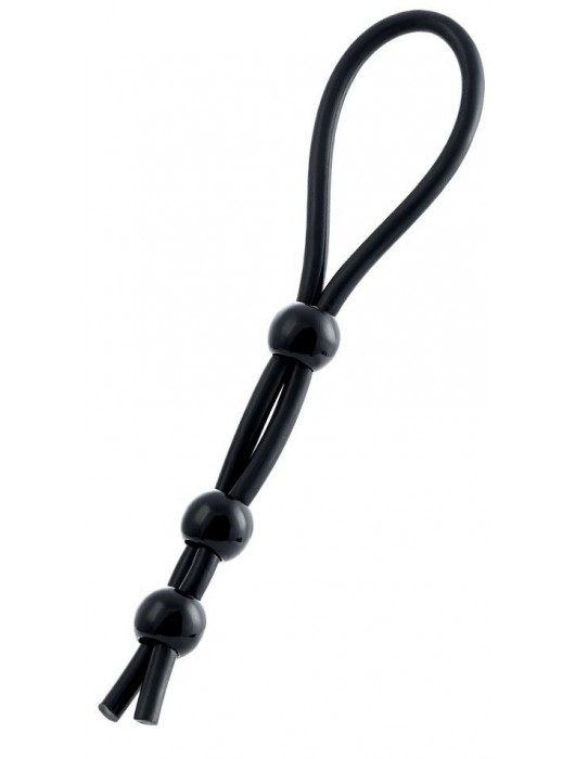 Черное лассо на пенис с тремя бусинами - A-toys - в Красногорске купить с доставкой