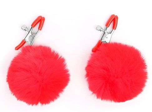 Зажимы для сосков с красным пушком - Notabu - купить с доставкой в Красногорске