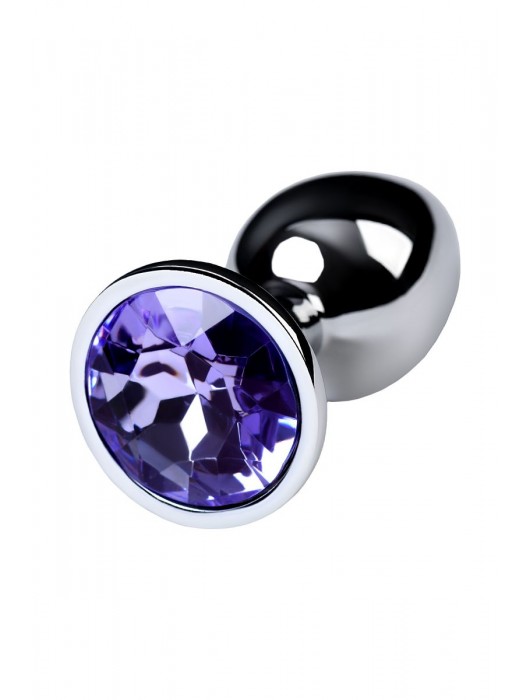 Серебристая конусовидная анальная пробка с фиолетовым кристаллом - 7 см. - ToyFa - купить с доставкой в Красногорске
