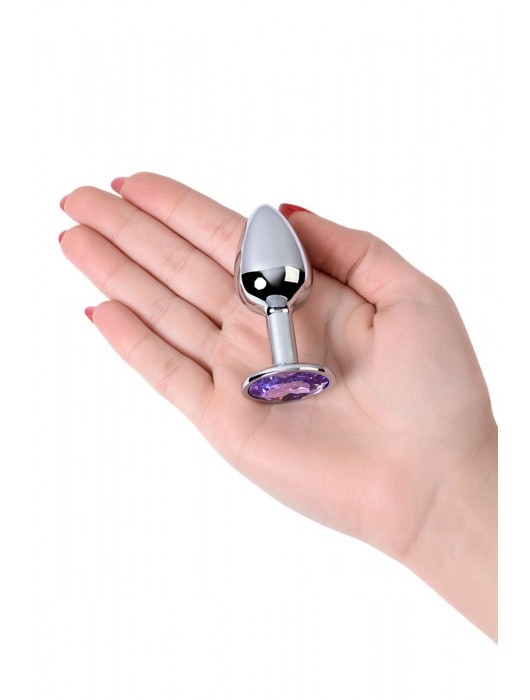 Серебристая конусовидная анальная пробка с фиолетовым кристаллом - 7 см. - ToyFa - купить с доставкой в Красногорске