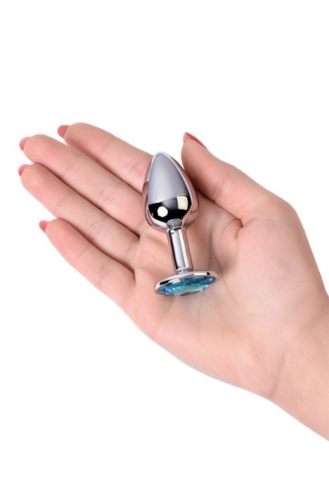 Серебристая конусовидная анальная пробка с голубым кристаллом - 7 см. - ToyFa - купить с доставкой в Красногорске