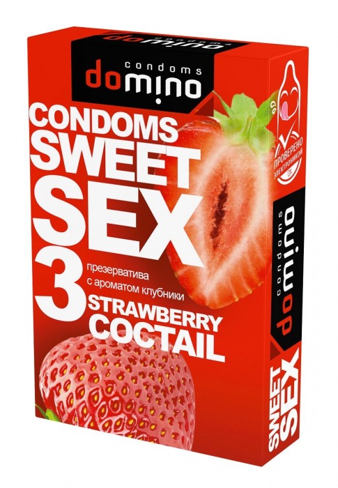 Презервативы для орального секса DOMINO Sweet Sex с ароматом клубничного коктейля  - 3 шт. - Domino - купить с доставкой в Красногорске