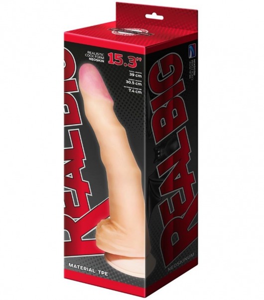 Телесный рельефный фаллоимитатор-супергигант с мошонкой на присоске - 39 см. - LOVETOY (А-Полимер)