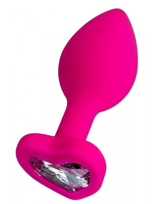 Розовая анальная втулка Diamond Heart с прозрачным кристаллом - 8 см. - ToyFa - купить с доставкой в Красногорске