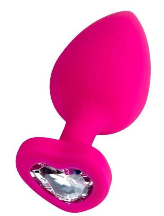 Розовая анальная втулка Diamond Heart с прозрачным кристаллом - 9,5 см. - ToyFa - купить с доставкой в Красногорске