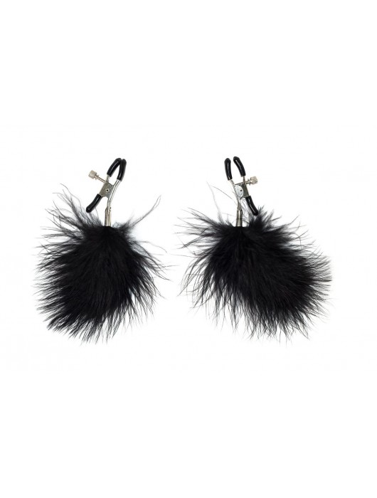 Зажимы на соски с черным пухом Euphoric - Lola Games - купить с доставкой в Красногорске