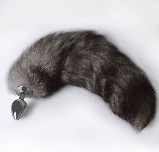 Серебристая коническая анальная пробка с пушистым хвостиком - Sitabella - купить с доставкой в Красногорске