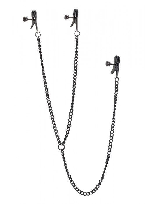 Черные зажимы на соски и клитор на цепочке DELUXE NIPPLE   CLIT CLAMPS - Dream Toys - купить с доставкой в Красногорске