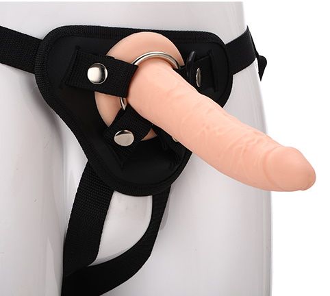 Телесный страпон на черных трусиках STRAP ON REAL DILDO - 20 см. - Dream Toys - купить с доставкой в Красногорске