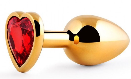 Золотистая анальная пробка с красным стразом-сердечком - 8 см. - Anal Jewelry Plug - купить с доставкой в Красногорске