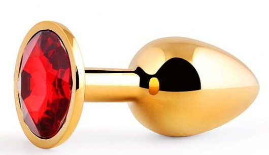 Золотистая анальная пробка с красным стразом - 7,2 см. - Anal Jewelry Plug - купить с доставкой в Красногорске