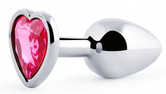 Серебристая анальная пробка с розовым кристаллом-сердечком - 7 см. - Anal Jewelry Plug - купить с доставкой в Красногорске