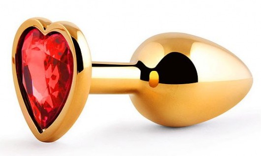 Золотистая анальная пробка с красным стразом-сердечком - 7 см. - Anal Jewelry Plug - купить с доставкой в Красногорске
