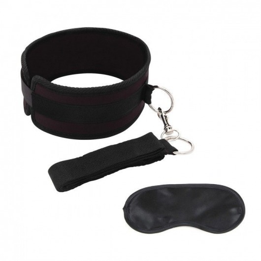 Черный ошейник с длинным поводком Collar and Leash Set - Lux Fetish - купить с доставкой в Красногорске