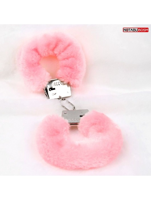 Металлические наручники с мягкой нежно-розовой опушкой - Notabu - купить с доставкой в Красногорске
