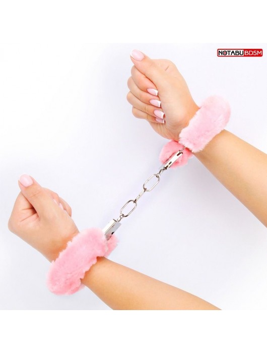 Металлические наручники с мягкой нежно-розовой опушкой - Notabu - купить с доставкой в Красногорске