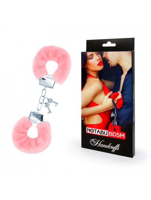 Металлические наручники с мягкой нежно-розовой опушкой - Notabu - купить с доставкой в Красногорске