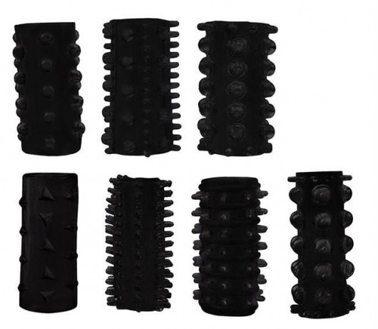 Набор из 7 черных насадок PENIS SLEEVES SET - Dream Toys - в Красногорске купить с доставкой