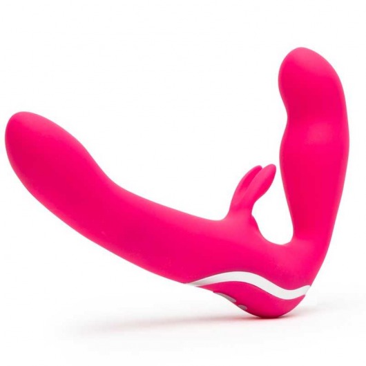 Ярко-розовый безремневой страпон Rechargeable Vibrating Strapless Strap-On - Happy Rabbit - купить с доставкой в Красногорске